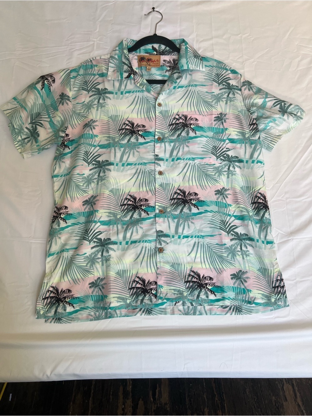 Ingear Tropical Palm Print Button-Down Shirt in Mint, Pink and Black